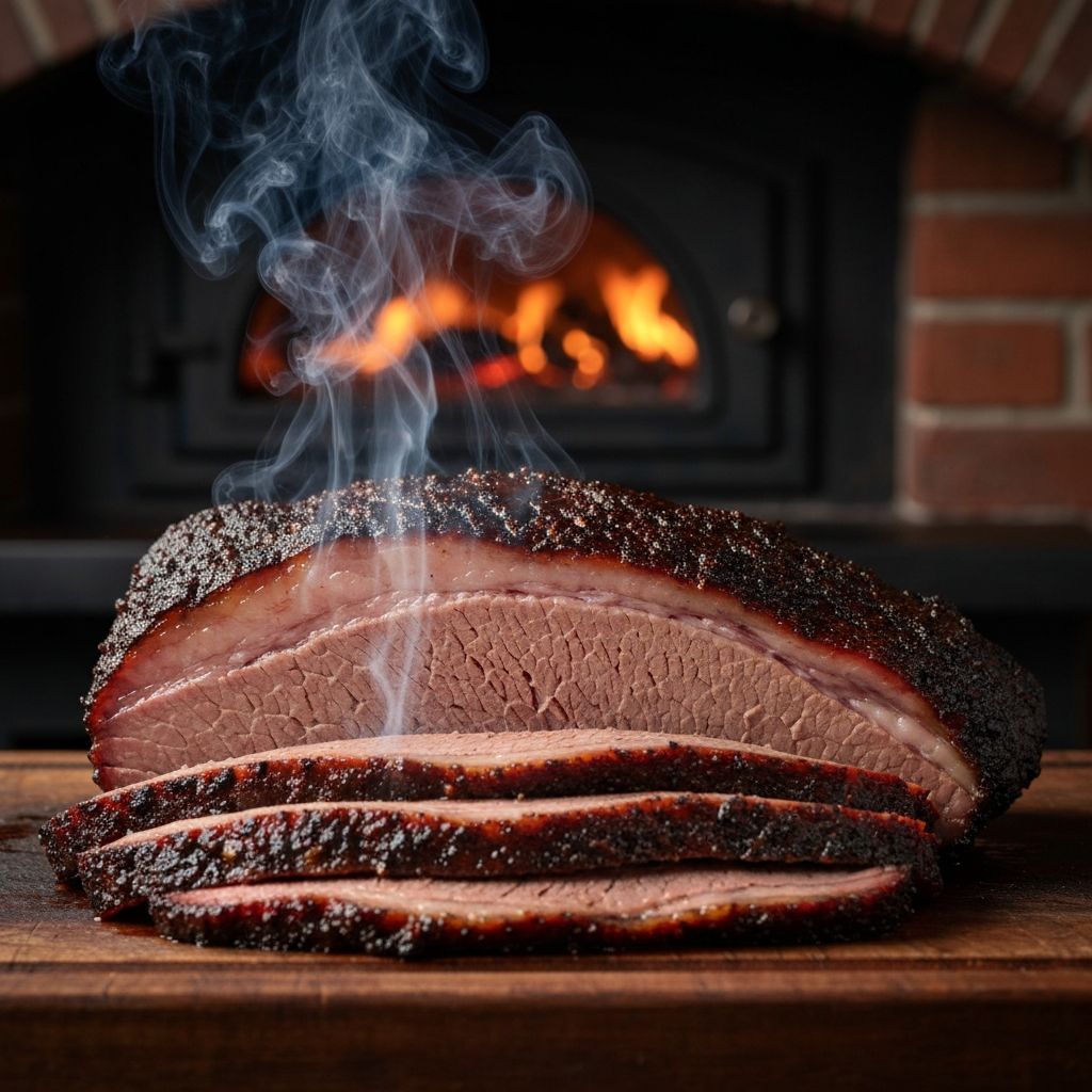 Slow-smoked beef brisket with perfect smoke ring
